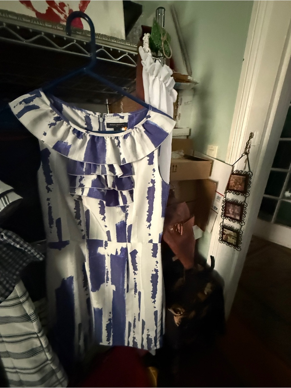Banana Republic Blue and White Printed Ruffle Top